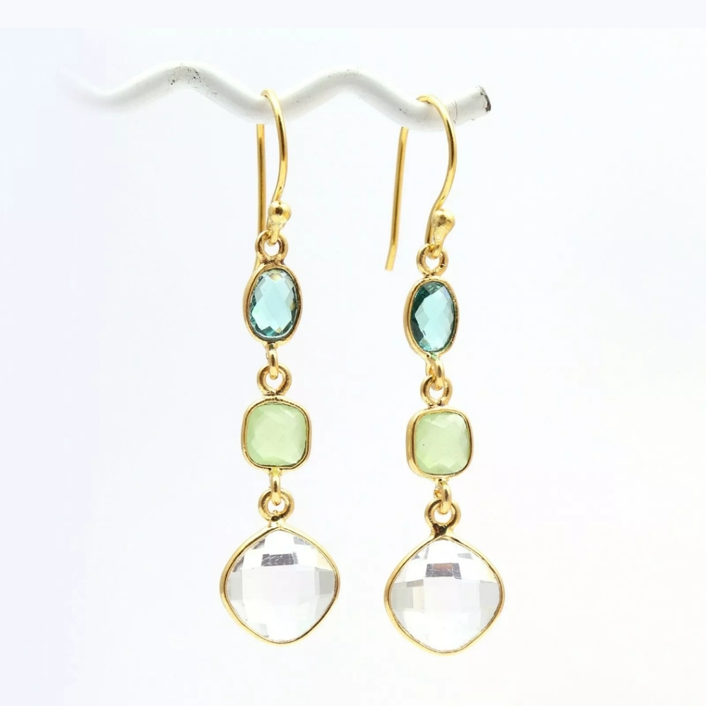 Beautiful Multitone Gold Plated Drop Earrings